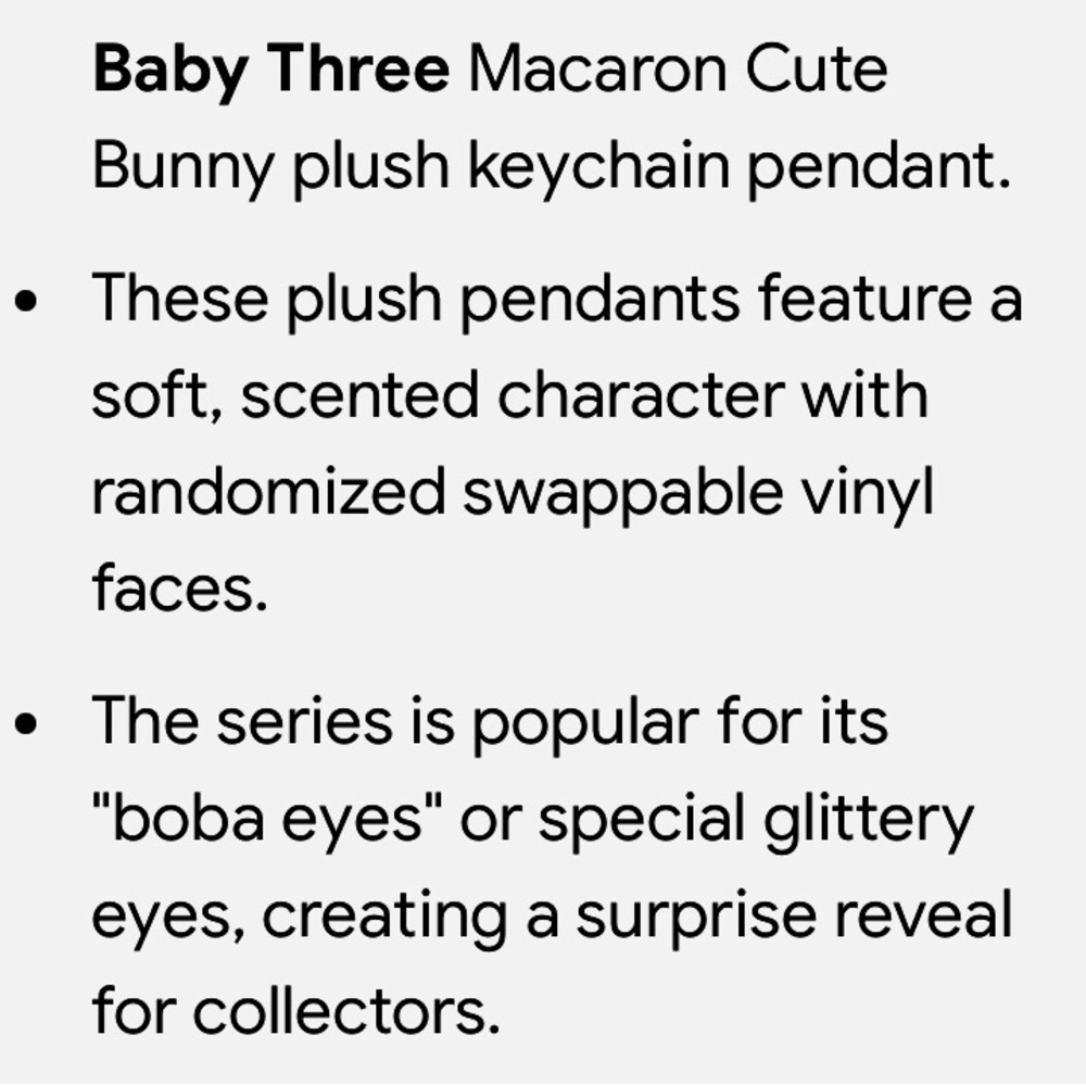 Baby Three Macaron Cute Bunny Plush Keychain Pendant - Sealed Package (no box) - Picture 2 of 7